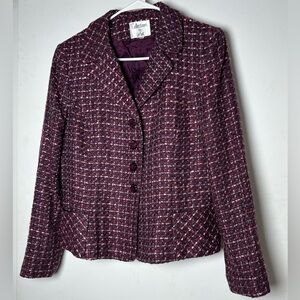 Le Suit Collection Plum Tweed Blazer Size 10 Classic Structured Fit